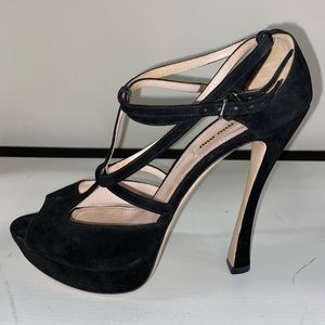 Miu Miu Suede Cutout Accent T-Strap Sandals